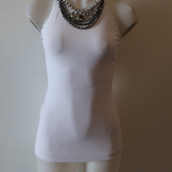 WOMENS CHRISTINA MAKOWSKY WHITE SILVER-TONED JEWELED NECK TOP XS * - Picture 5 of 16